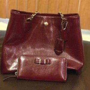Burgundy Matching Coach Bag and Wallet Set
